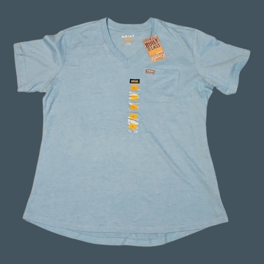 Ariat Rebar Bachelor Button Heather Strong V-neck Short Sleeve Icy Blue T-Shirt